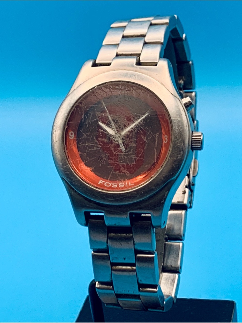 FOSSIL KALEIDO LI2092 University Of Oklahoma Men’s Vtg Wristwatch Works New Batt